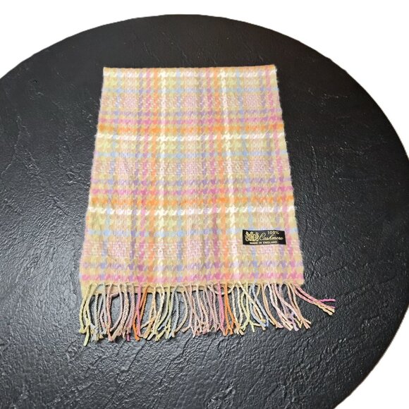VTG Pastel Plaid Houndstooth 100% Cashmere Scarf Made in England 158×30 cm - Picture 2 of 5